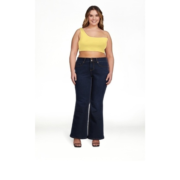 NWT-no boundaries-size 13-dark wash-double button, high-rise flare, jeans - Picture 1 of 12